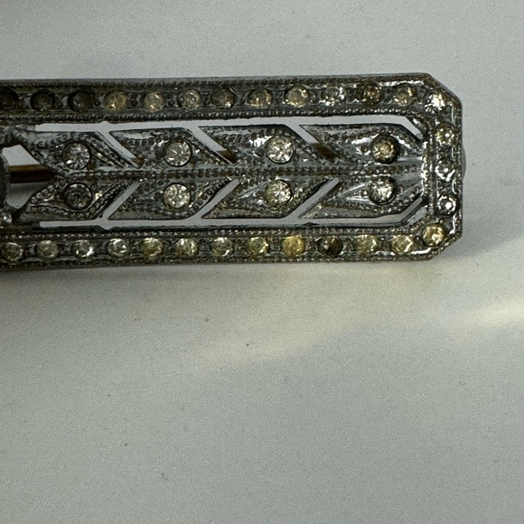 Vintage Art Deco Brooch Pin Czech rhodium plate rhinestone pearl - Picture 8 of 9